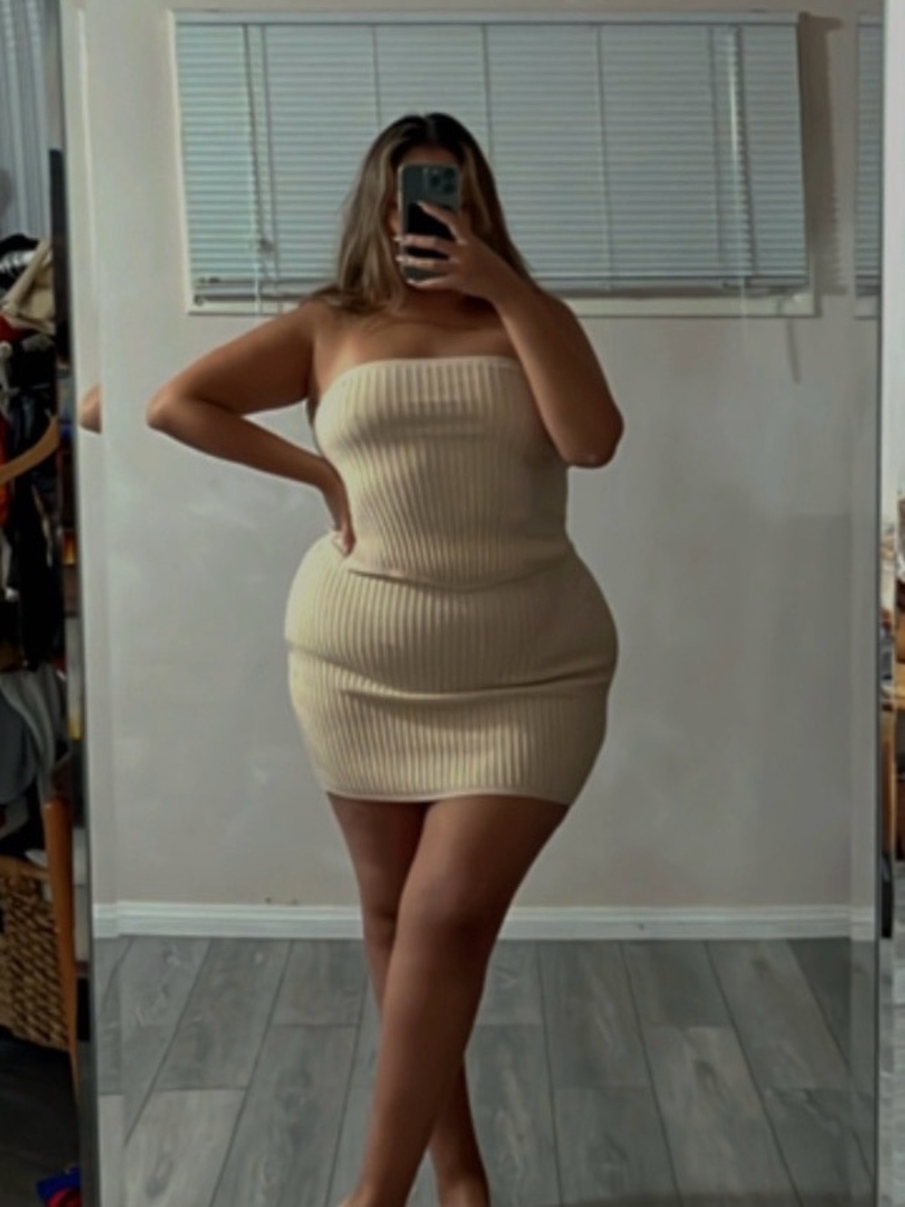 Strapless Ribbed Two Piece Set in Cream - Picture 2 of 2